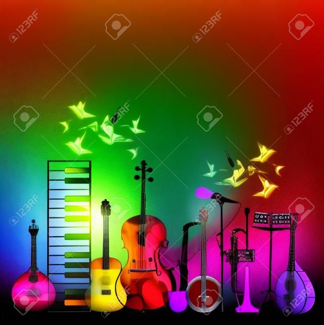 Fundo de instrumentos musicais coloridos