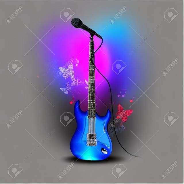 Colorful electric guitar with microphone