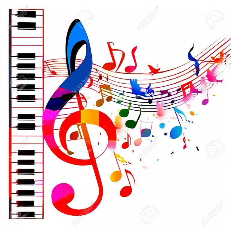 Colorful piano keys with G-clef isolated vector illustration design. Music background. Piano keyboard poster with music notes, music festival poster, live concert events, party flyer