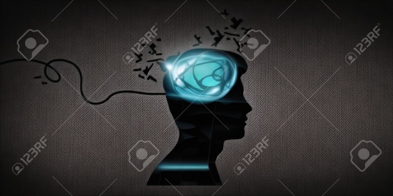 Puzzled mind. Confused thoughts. Mental exercise. Intelligence test. Critical thinking. Brain teaser. Complicated logic questions. Solution finding. Man's silhouette isolated vector illustration
