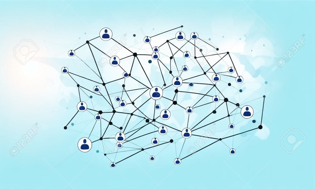 image de fond avec connexion sociale et le concept de réseautage sur le mur blanc