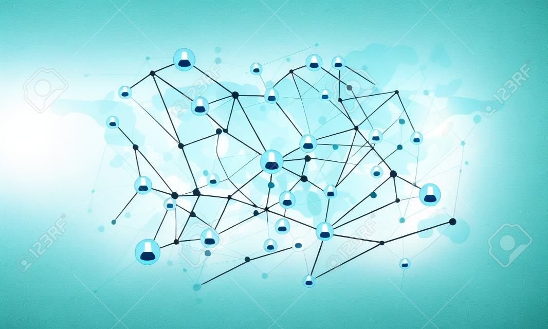 Background image with social connection and networking concept on white wall