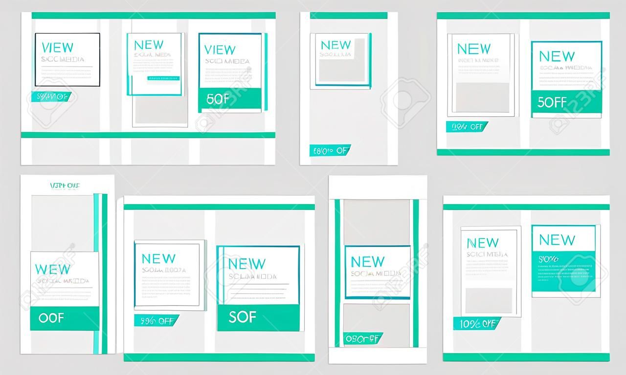 Vector social media template design bundle. With light green color on white background. Suitable for social media posts and website internet advertising
