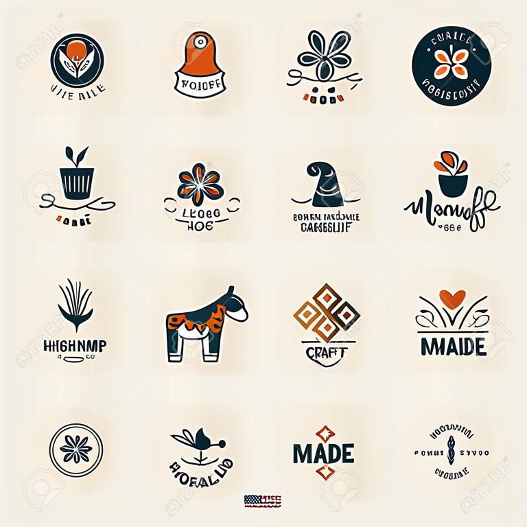 Handmade art and craft logotypes collection. Simple logo set. Vector illustration