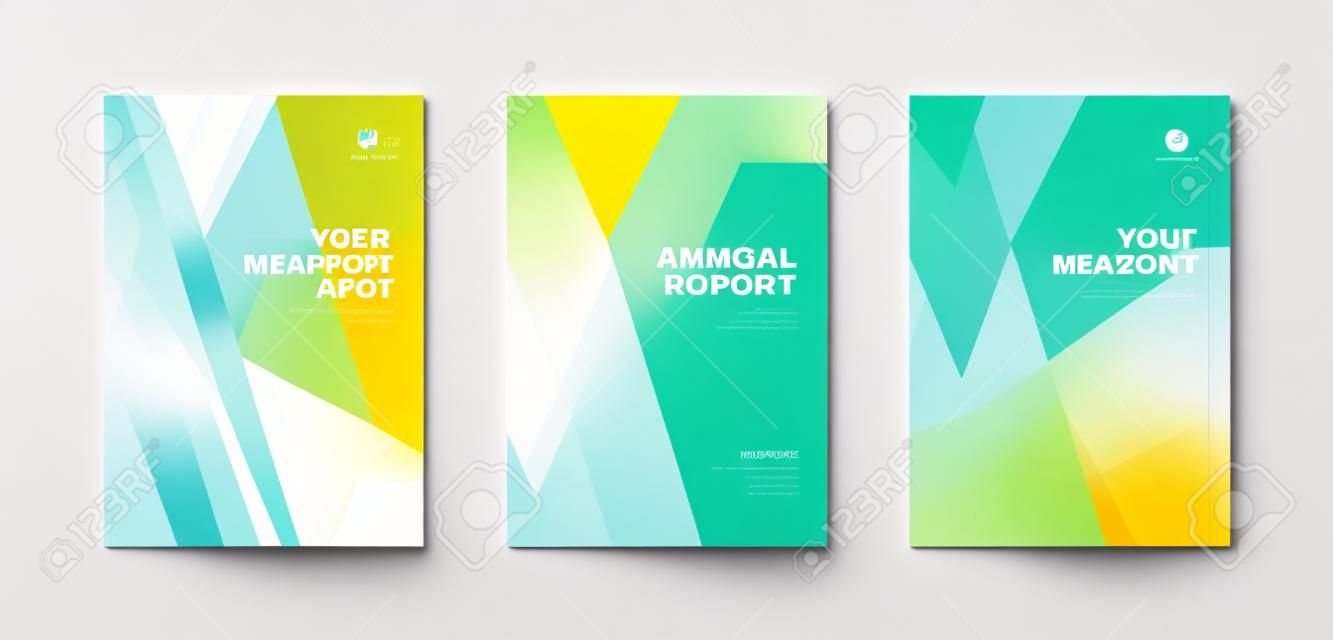 Cover template willekeurige transparante vorm wit cyaan geel magenta en groene kleur voor jaarlijkse rapport tijdschrift brochure voorstel portfolio