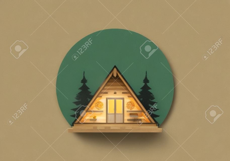Illustrationsdesign einer dreieckigen Holzhütte