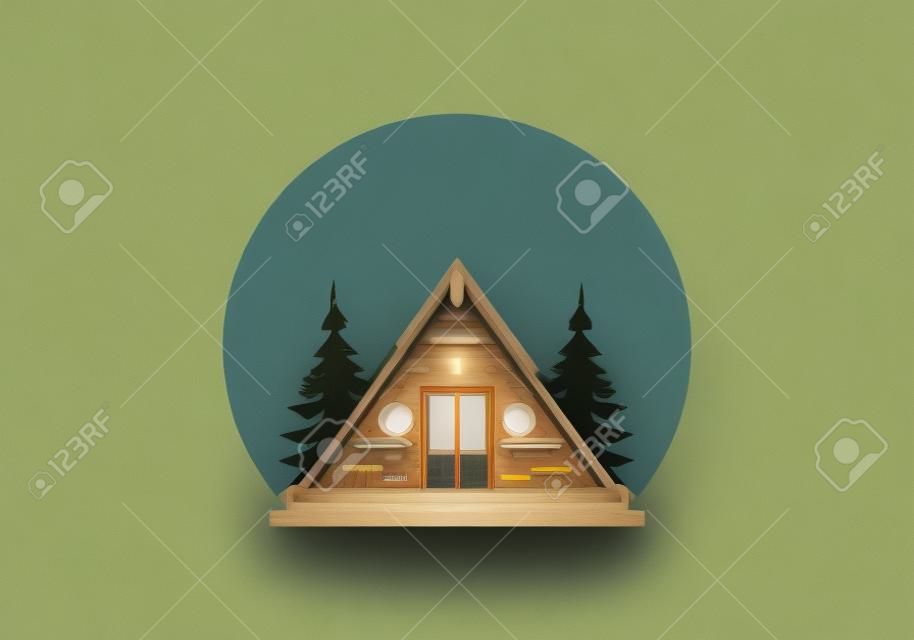 Illustrationsdesign einer dreieckigen Holzhütte