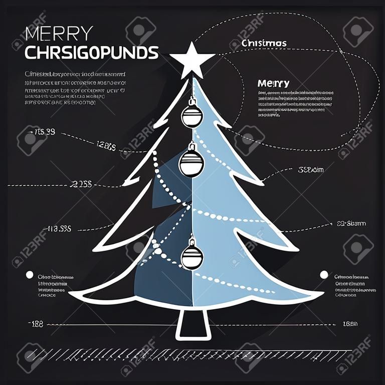 Weihnachtsbaum-Design Vektor Hintergrund. Weihnachtskartenabbildung. Infografik, Symbol, Zeichnung, Skizze, Silhouette, Blaupause Konzept.