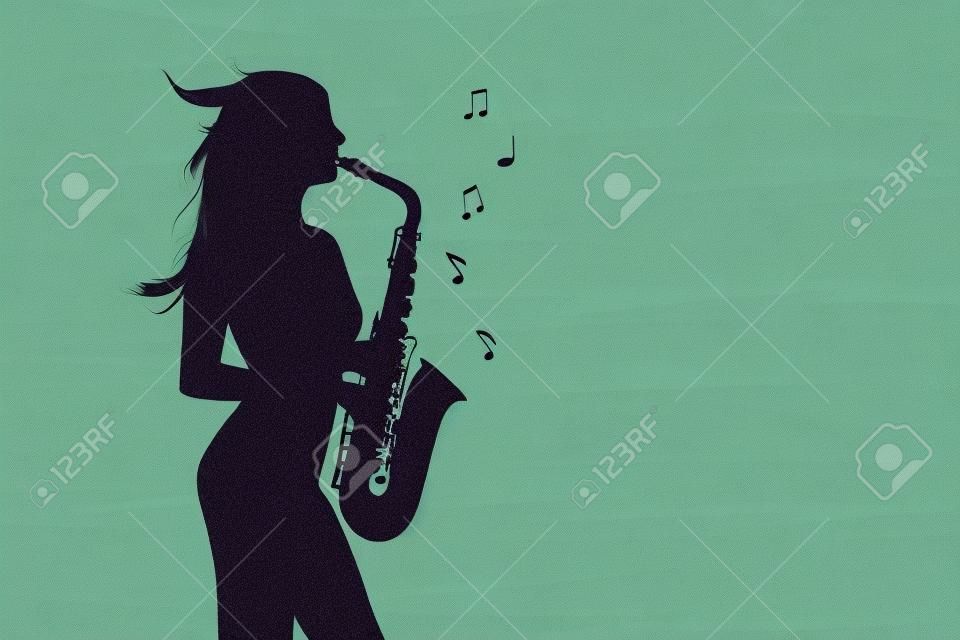 illustration of girl plays the sax