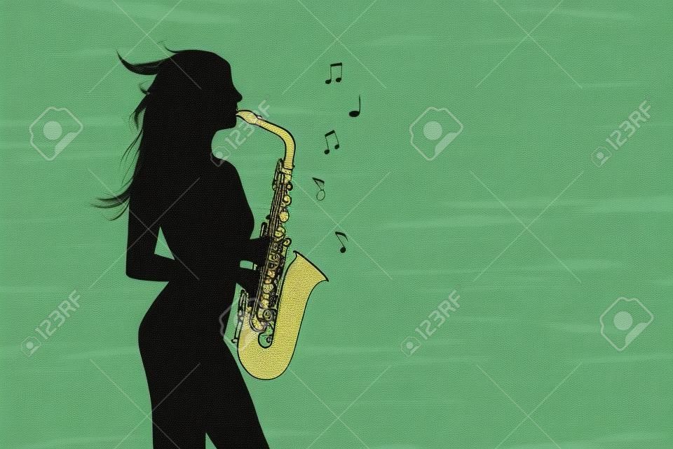 illustration de fille joue du saxophone