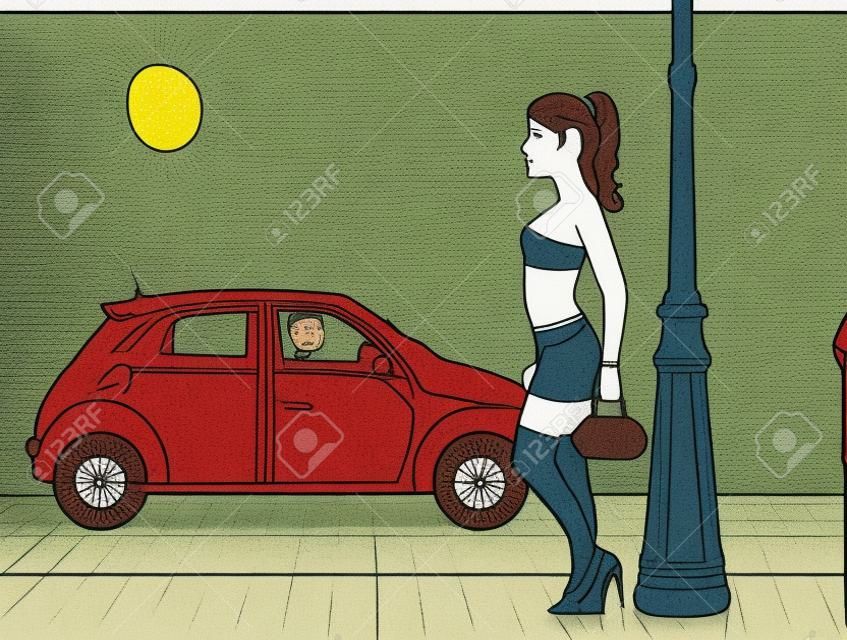 Ilustracja mężczyzn idących do prostytutek
