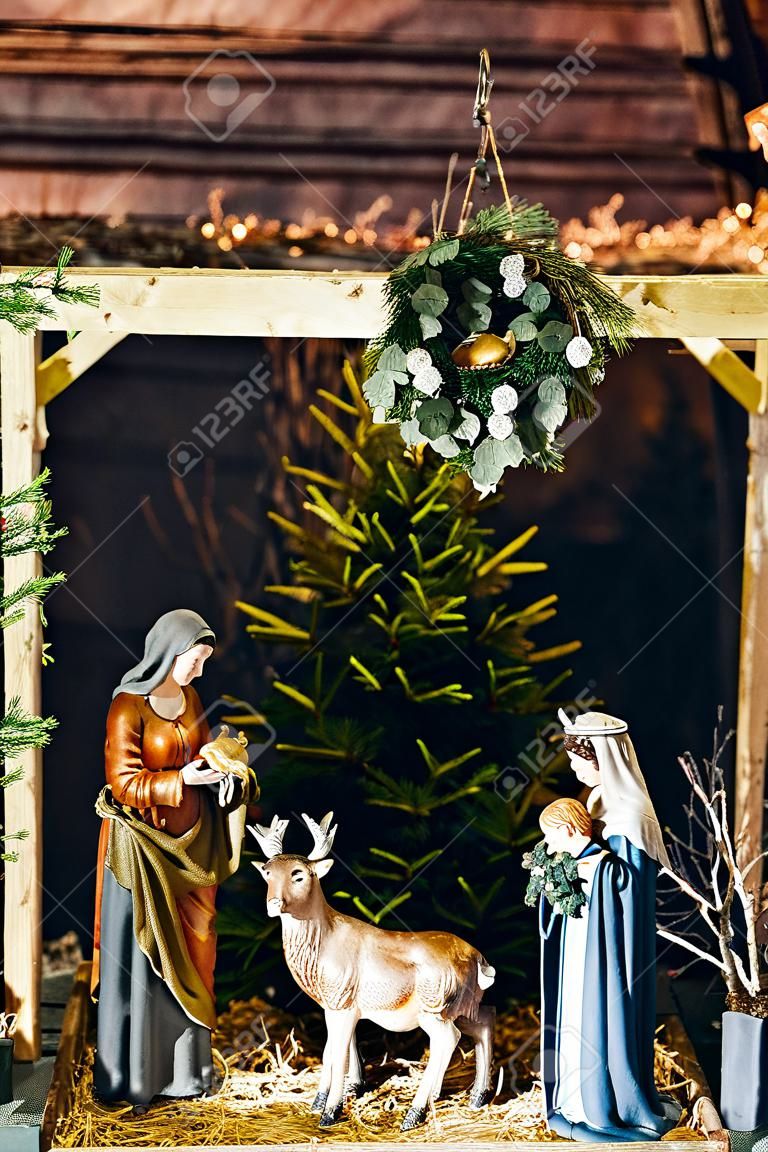 Nativity scene statues during Christmas Market in Strasbourg, France