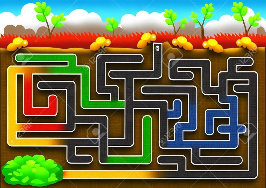 Vector Labyrinth-Spiel mit finden ant Zimmer in U-Bahn