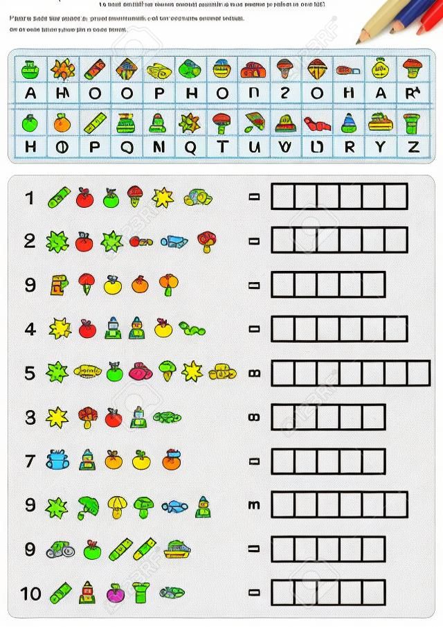 decode alphabet, Fill in the box. - Worksheet for education.