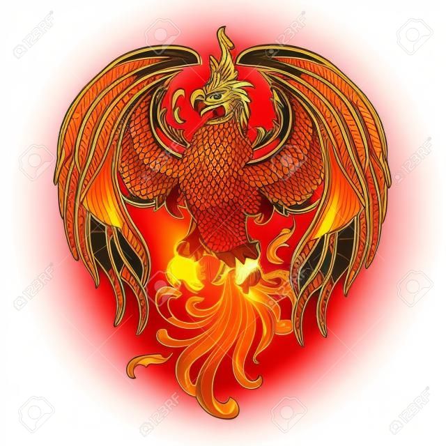 Phoenix o Phenix criatura mágica de los antiguos mitos griegos. partidario heráldico. Boceto aislado en el fondo blanco. ilustración vectorial EPS10.