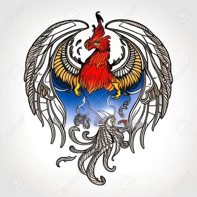 Phoenix o Phenix creatura magica da antichi miti greci. supporter Heraldic. Sketch isolato su sfondo bianco. illustrazione vettoriale EPS10.