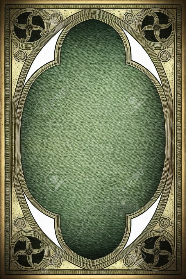 Medieval manuscript style rectangular frame. Gothic style pointed arch. Vertical orientation. Vintage color palette. Hand drawn image isolated on monochrome background. EPS10 vector illustration