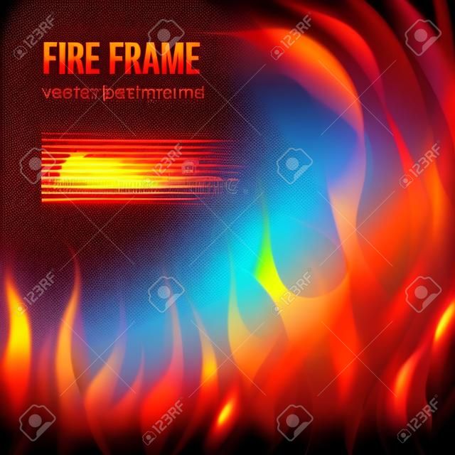 抽象背景火火焰框架和COPYSPACE文本。矢量插圖。燃燒的火架。矢量火熱的背景。營火。透明火火焰