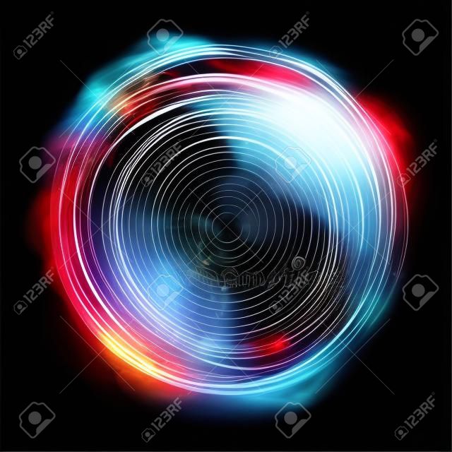 Vector light effect on transparent background. Glowing cosmic vortex or smoke ring illustration.