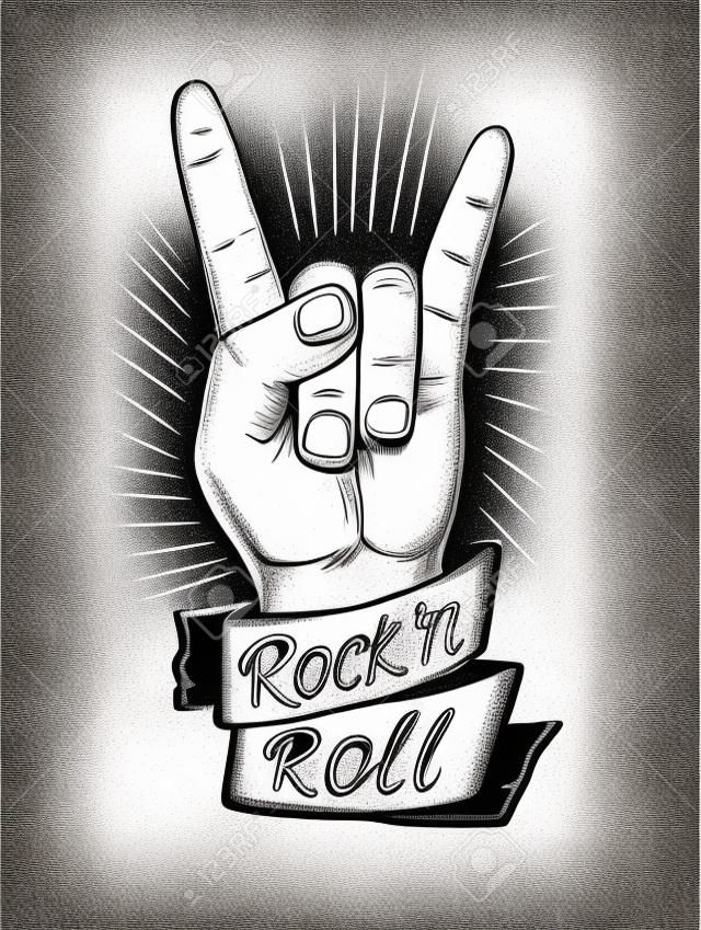 Znak ręką rock and rolla. Ręcznie rysowane ilustracja projektu.