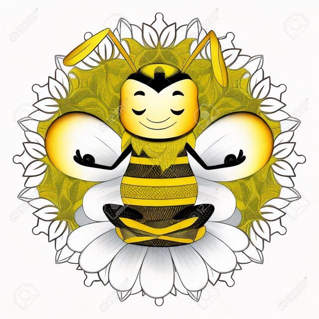 Illustration of a honeybee meditating