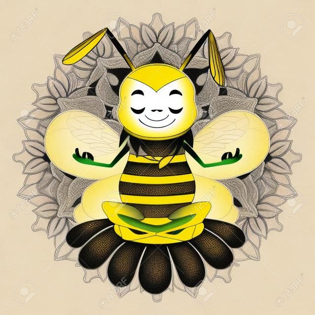 Illustration of a honeybee meditating