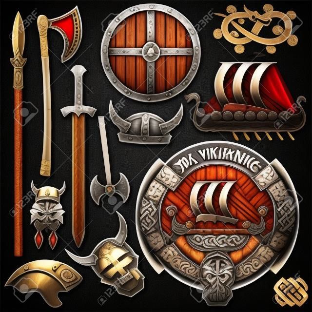 Set für Viking-Symbol. Viking-Emblem mit Drakar.