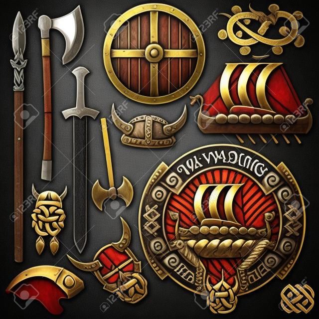 Set für Viking-Symbol. Viking-Emblem mit Drakar.