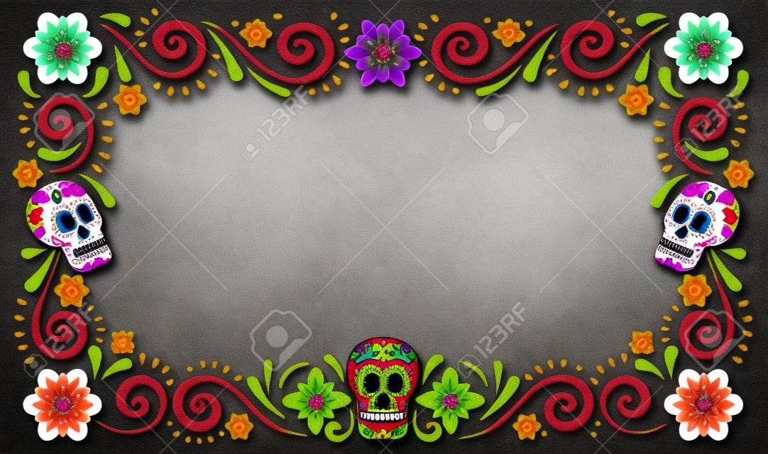 Day of dead mexican carnival celebration frame design with sugar skull