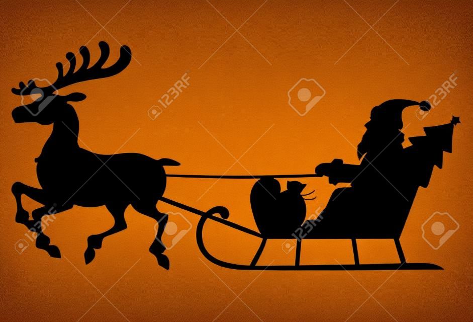 ilustraciones de la silueta de Santa Claus sentado en el trineo de los ciervos