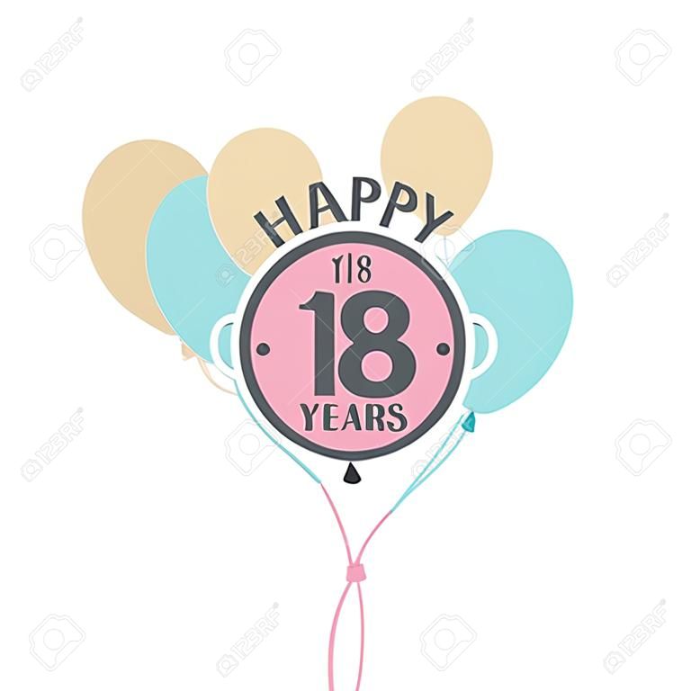Wszystkiego najlepszego z okazji urodzin 18 lat logo z świąteczne balony, szablon karty z życzeniami