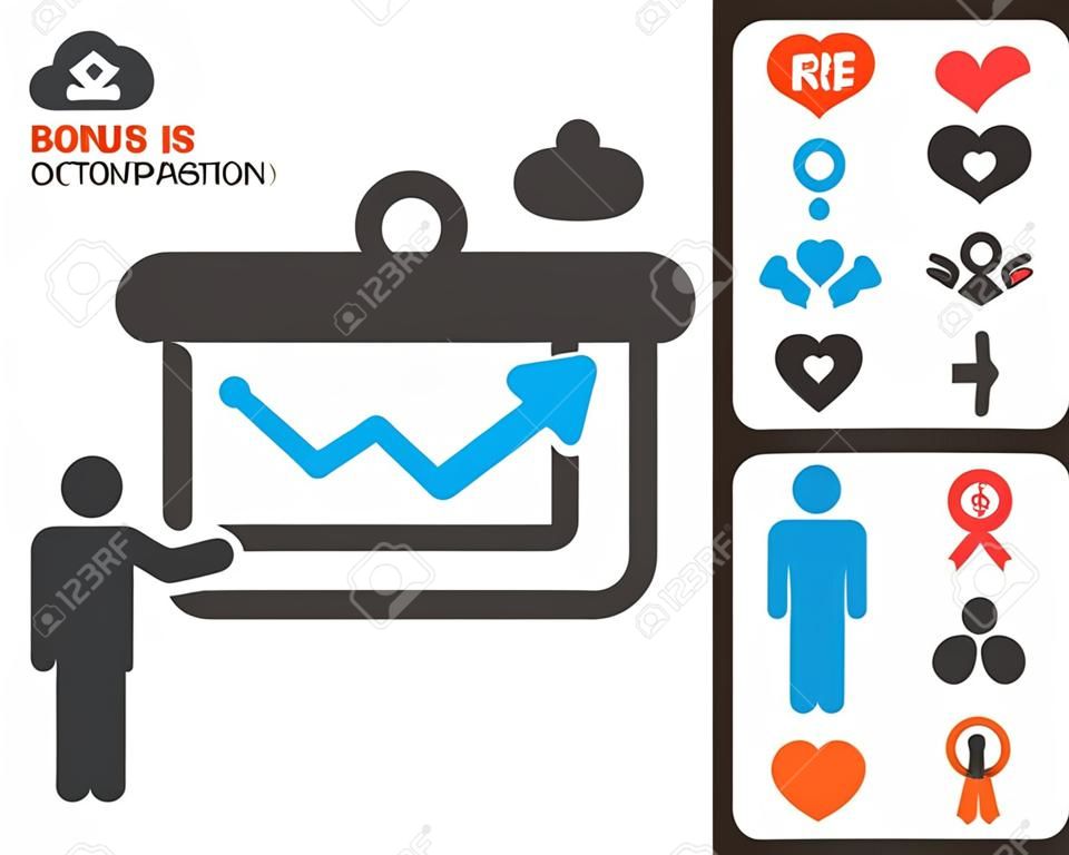 Project Presentation pictograph with bonus dating symbols. Vector illustration style is flat iconic symbols for web design, app user interfaces.