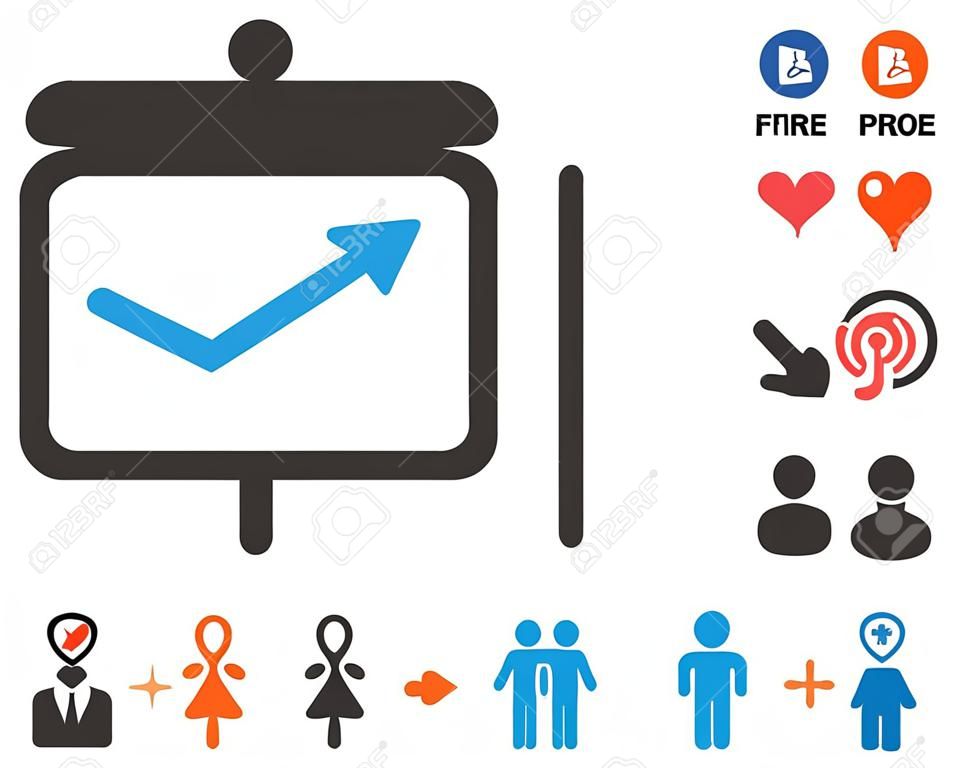 Project Presentation pictograph with bonus dating symbols. Vector illustration style is flat iconic symbols for web design, app user interfaces.