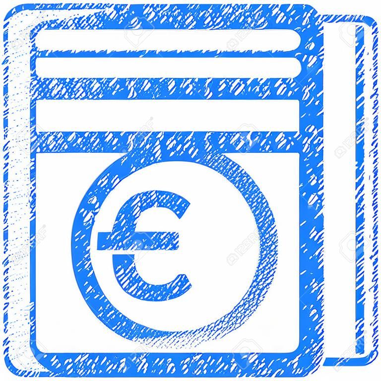 Grunge Euro Invoices icon with grunge design and scratched texture. Unclean vector blue pictogram for rubber seal stamp imitations and watermarks. Draft sign symbol.