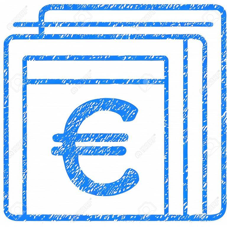 Grunge Euro Invoices icon with grunge design and scratched texture. Unclean vector blue pictogram for rubber seal stamp imitations and watermarks. Draft sign symbol.