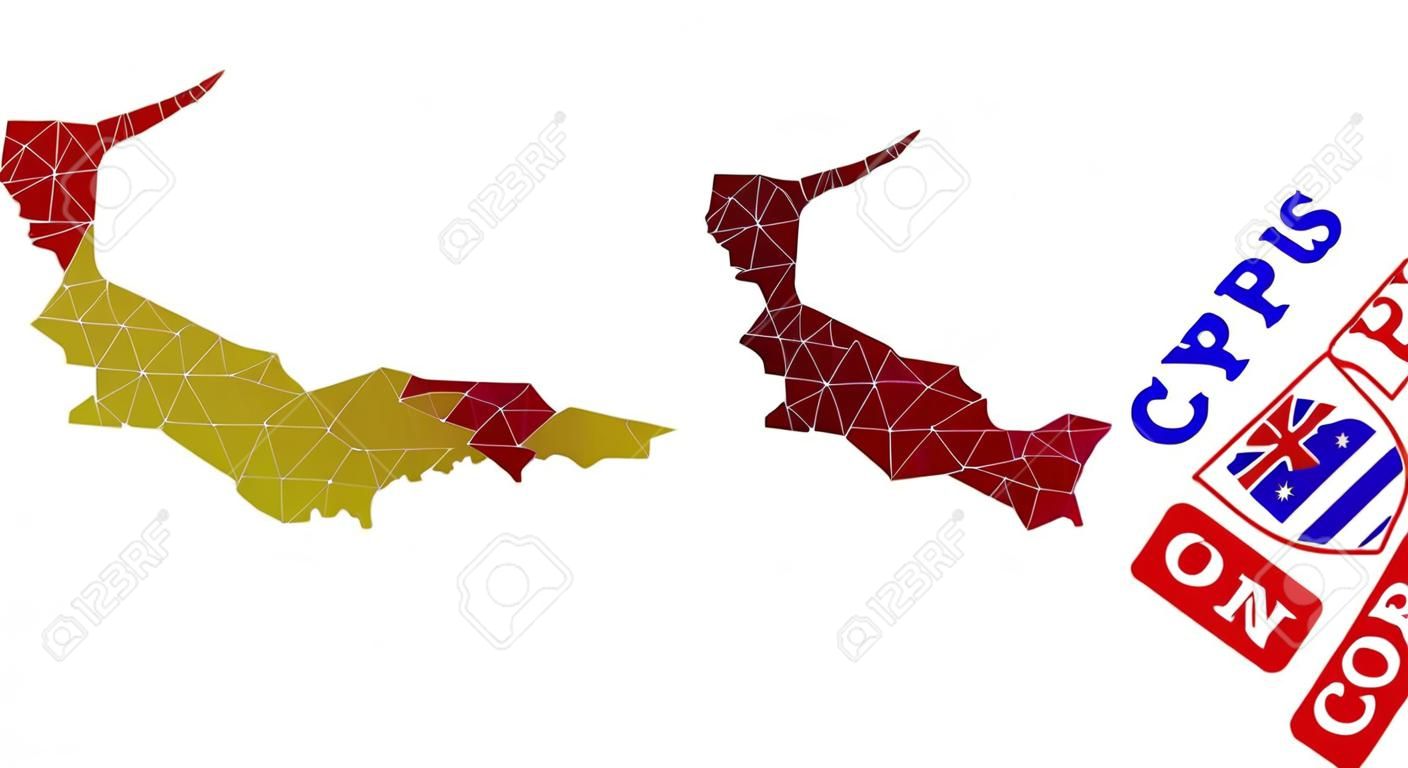 キプロスの国々は、塗りつぶされた三角形と汚れた二色のゴム製シールで多角形メッシュをマップします。三角形のモザイクキプロスの国はメッシュベクトルモデルでマップされ、三角形のサイズと位置は可変です。