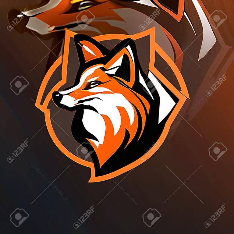 Fox logo maskotka projekt wektor z nowoczesnym i godłem stylu. ilustracja głowy lisa dla drużyny sportowej i koszulki z nadrukiem.