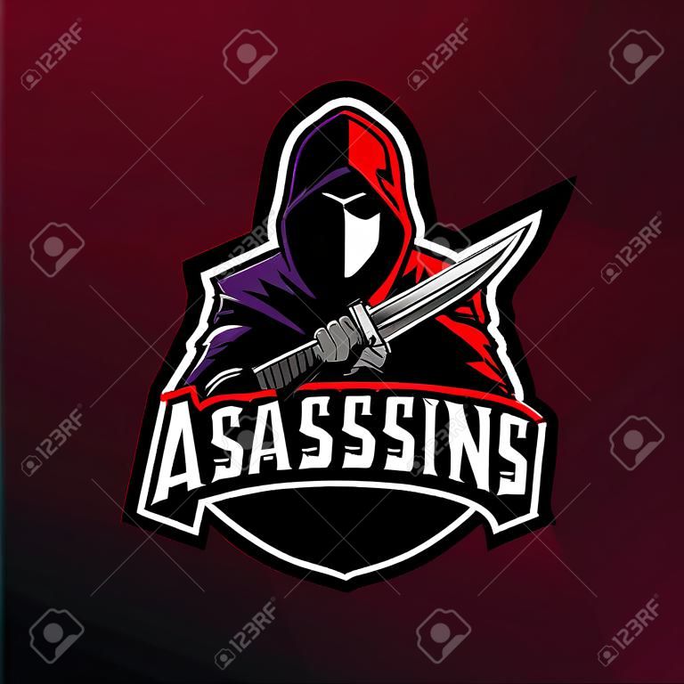 assassin vector logo design mascot with modern illustration concept style for badge, emblem and tshirt printing. assasin illustration with sword in hand.