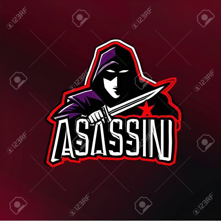 assassin vector logo design mascot with modern illustration concept style for badge, emblem and tshirt printing. assasin illustration with sword in hand.