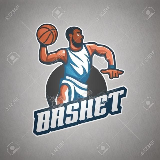 basketball vector logo design mascot with modern illustration concept style for badge, emblem and tshirt printing. basketball play illustration with a jumping style.
