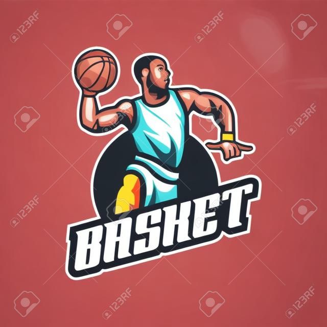 basketball vector logo design mascot with modern illustration concept style for badge, emblem and tshirt printing. basketball play illustration with a jumping style.