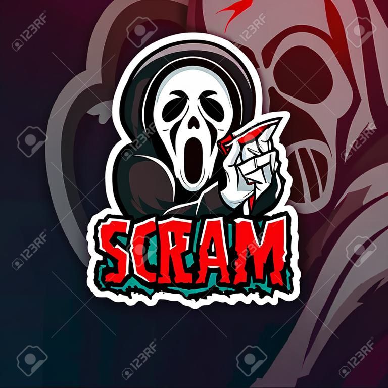 scream mascotte logo design vector met moderne illustratie concept stijl voor badge, embleem en tshirt printen. scream illustratie met een mes.