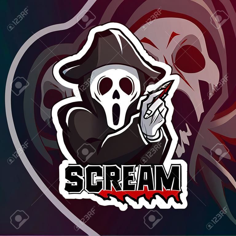 scream mascotte logo design vector met moderne illustratie concept stijl voor badge, embleem en tshirt printen. scream illustratie met een mes.