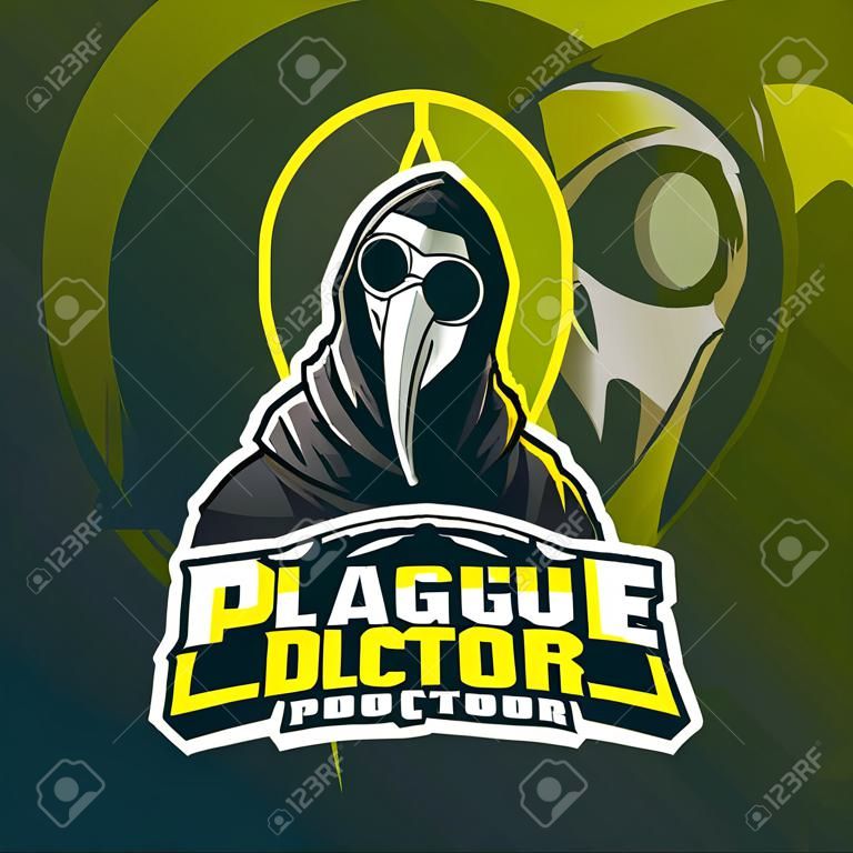 vector de diseño de logotipo de mascota de doctor de plaga con estilo de concepto de ilustración moderna para impresión de insignias, emblemas y camisetas. Ilustración de la peste del doctor para el equipo deportivo.