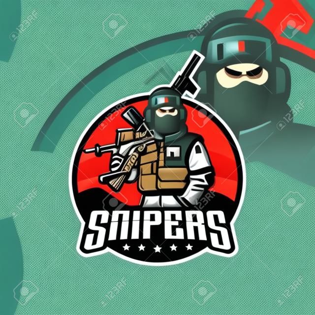 snipers mascot logo design vector with modern illustration concept style for badge, emblem and tshirt printing. snipers illustration with guns in hand.