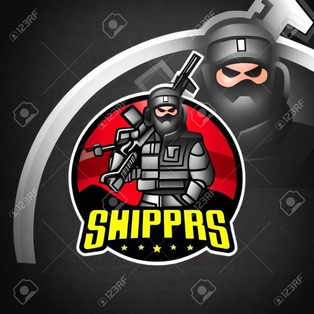 snipers mascot logo design vector with modern illustration concept style for badge, emblem and tshirt printing. snipers illustration with guns in hand.