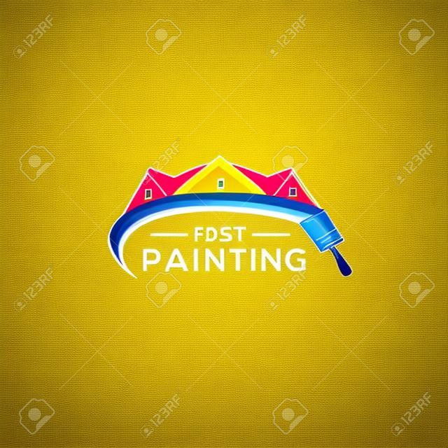 Design de logotipo de pintura de casa, ícone de vetor de serviço de pintura em casa, construção e logotipo da empresa de coloração.