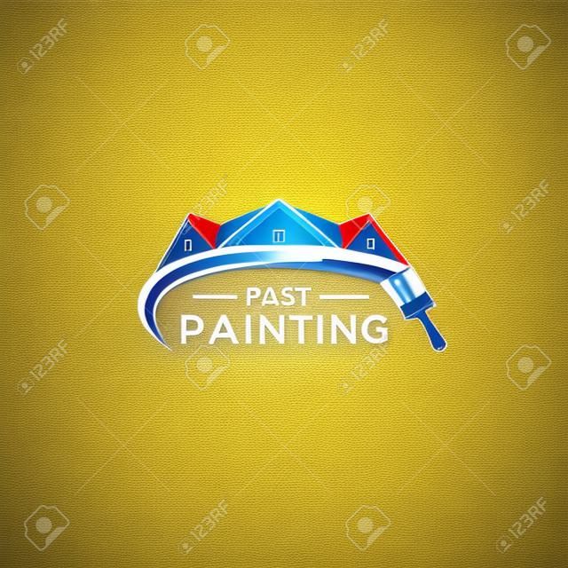 Diseño de logotipo de pintura de la casa, icono de vector de servicio de pintura para el hogar, logotipo de la empresa de construcción y coloración.