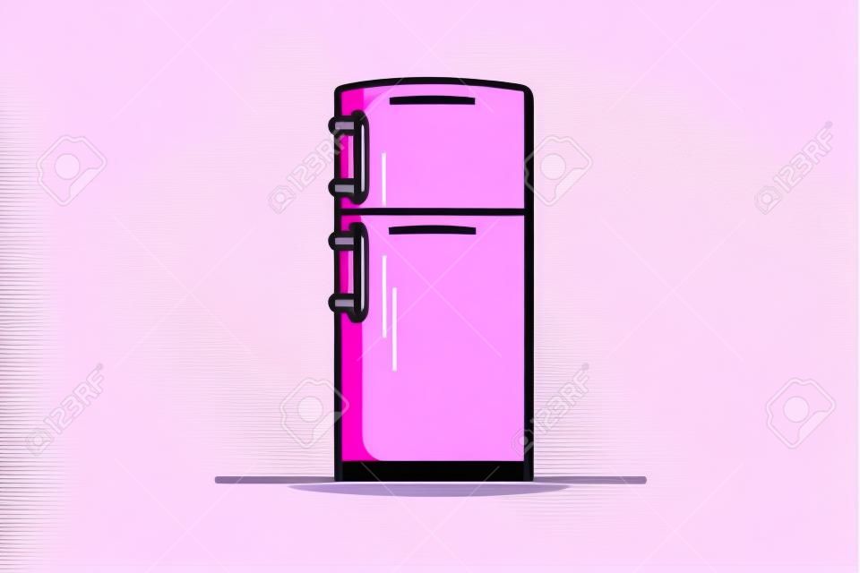 Modern Line Style Fridge vector illustration. Household technology object icon concept. House fridge freezer refrigerator vector illustration with shadow on pink background.