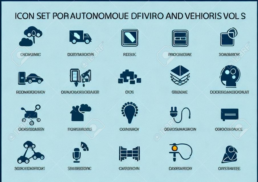 Guida auto e veicoli autonomi vector icon set.